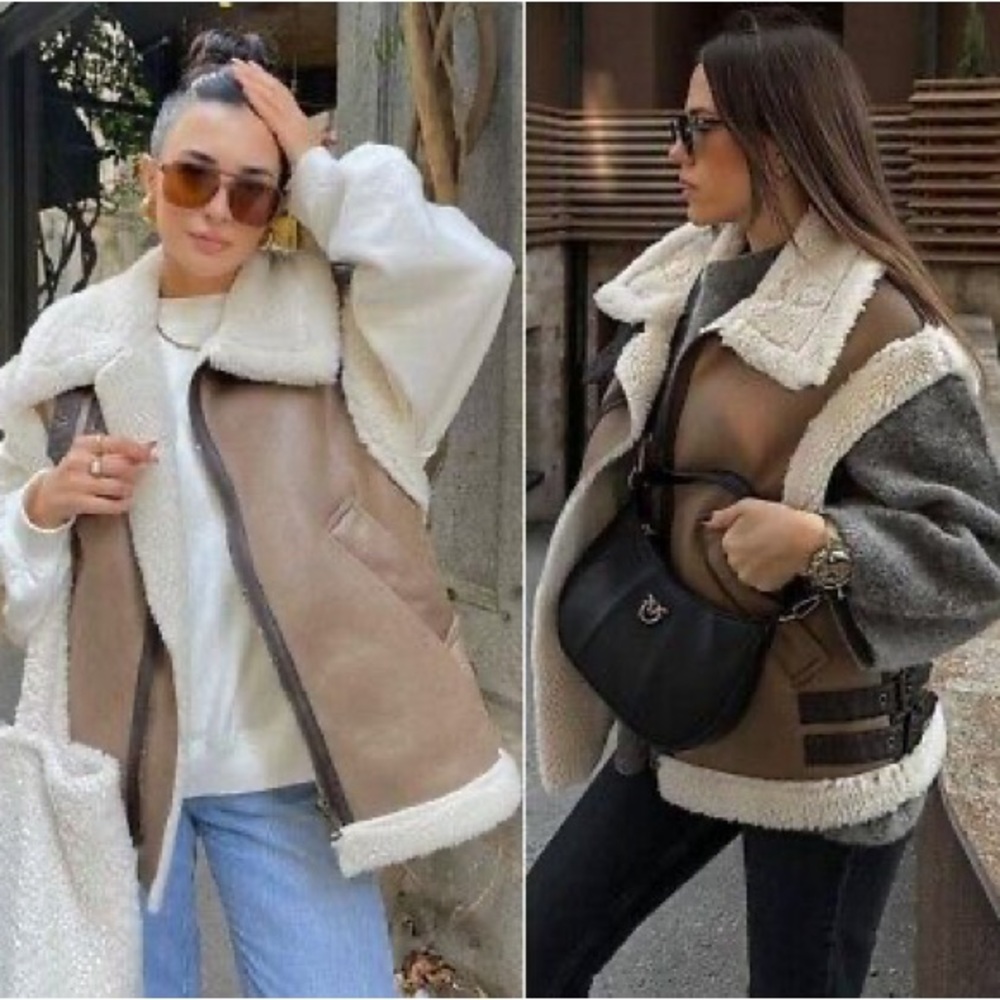 Zara Brown and Cream Shearling Vest